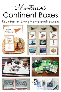 the montessoi continent box is filled with pictures and cards to help kids learn how to