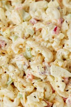 macaroni and cheese salad is shown in a bowl