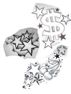 an image of stars and dollar signs on the side of a paper sheet with ink