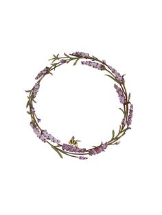 a circular wreath with purple flowers and leaves