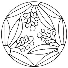 a circular design with leaves and berries in the center on a white background, it is easy to draw