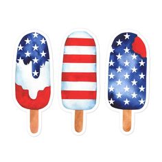 three popsicles with the american flag on them