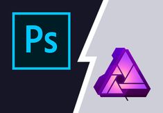 the adobe and photoshop logo next to each other, with one image being split into different colors