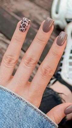 Fall Leopard Nails Short, Nails In November, Simplistic Fall Nails, Short Nails Inspo Fall, Fall Nails With Leopard Print, Nail Designs For Formal, Autumn Nails Short Square, Short Animal Print Nails, Acrylic Nails Ideas Medium Length