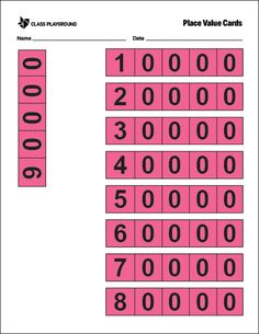 the place value cards are pink and black