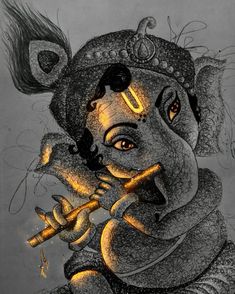 Ganpati Bappa Unique Drawing, Drawing Ideas Ganesha, Lord Paintings, Lord Painting, Ballerina Art Paintings, Bird Craft, Ganesh Art Paintings, Buddha Art Drawing