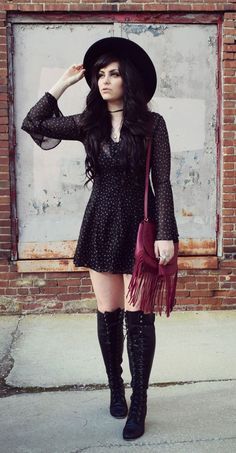 Alternative Dress, Witch Fashion, Witchy Fashion, Alt Fashion, Black Long Sleeve Dress, Black Women Fashion, Mode Inspo, Edgy Outfits, Dark Fashion