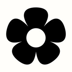 a black and white flower icon with the center surrounded by four petals, on a white background