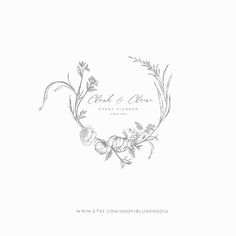 the wedding logo is shown in black and white, with an elegant floral design on it