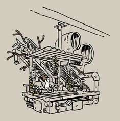 a drawing of a machine that is in the process of being worked on by someone