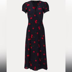 Brand New Realisation Par Wrap Dress In Cherry Print Never Worn Cherry Print Dress, Cherry Color, Wild Cherry, Realisation Par, Printed Wrap Dresses, Cherry Print, Wrap Dress, Color Blue, Cherry