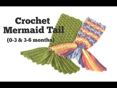 the crochet mermaid tail pattern is shown in three different colors, and it has two