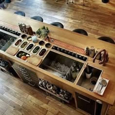 an overhead view of a kitchen with lots of counter space