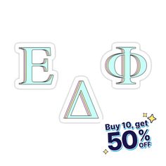 two stickers with the letters e, f and p on them in pastel colors