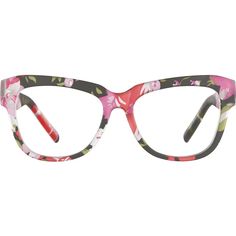 Add some whimsy to your eyewear wardrobe with these square glasses. Made with lightweight TR90 plastic the wide eyeglasses is available in two bold floral patterns: black or pink (actual pattern may vary from one shown). This eyeglasses has a matte finish. | Zenni Women's Cat-Eye Prescription Eyeglasses Floral Plastic Stylish Glasses For Women, Fashion Glasses For Women, Soft Dramatic, Eye Prescription, Rim Design, Pink Square, Zenni Optical, Square Eyeglasses, Oval Face Shapes