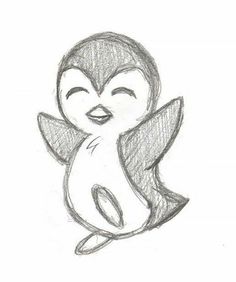 a drawing of a cartoon penguin with one eye closed and the other hand on its chest