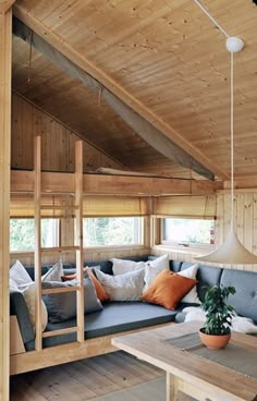 a living room filled with furniture and wooden walls