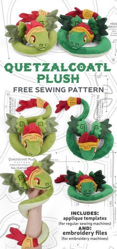 the instructions for how to sew a dragon head and tail with an attached hat