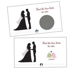 two wedding gift tags with the silhouettes of a bride and groom holding each other's hand