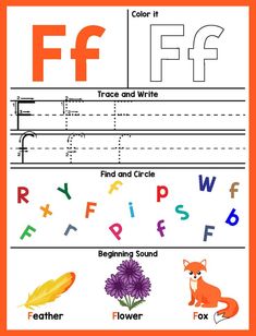 the letter f worksheet for children to learn how to write and draw letters