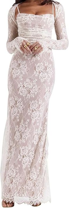 Women Vintage Cream Lace Maxi Dress Romantic Long Sleevees Lace Bodycon Dress White Lace Bodycon Dress, White Lace Dress, Lace Bodycon, Lace Bodycon Dress, Lace Maxi, Cream Lace, Lace Maxi Dress, Women Vintage, Elegant Dress