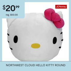 a white hello kitty stuffed animal with a pink bow on it's head for $ 20 99