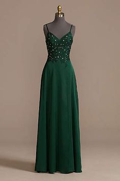 View Long Dress at David's Bridal Slytherin Dress, Spaghetti Strap Gown, Junior Prom, Velvet Dress Long, Yule Ball, Plus Size Gowns, Kimono Robes, Semi Formal Dresses, Perfect Prom Dress