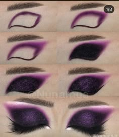 Gothic Purple Eye Makeup, Purple Black Makeup Looks, Stagecoach Makeup, Purple Eye Makeup Hooded Eyes, Witch Makeup Purple, Black And Purple Eyeshadow, Purple Alt Makeup, Dark Purple Eye Makeup, Green Makeup Tutorial