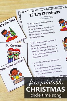 printable christmas song for children to play with the kids in their classroom or home