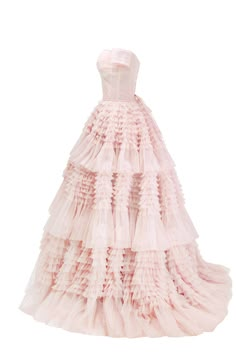 Princess tulle dress with a frill-layered skirt. Off-the-shoulder corset with a bardot neckline, built-in cups, and lace-up back. Features a heart-shaped neckline and open back. Material: Tulle Composition: 100% polyester Skirt length from waist: 45.2 inches Dress weight: 3.5 lbs Neckline: Heart-shaped Back: Lace-up closure Built-in cups Lining: Misty Rose short-fitted underskirt Machine wash gentle cycle up to 86°F Do not bleach Steam up to 250°F Dry cleaning allowed Do not tumble dry Dry verti Maxi Tulle Skirt, Tulle Bodice, Layered Gown, Tulle Maxi Skirt, Polyester Skirt, Skirt Details, Dress Weights, Bardot Neckline, Misty Rose