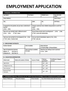 the employment application form is shown