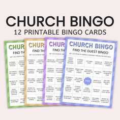 three printable church bingo cards with the words, find and find in each card