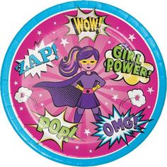 Treat your precious little superhero to a monumental birthday celebration! These fun superhero plates are large enough to serve a superhero-sized meal, and they're such beautiful, bright, and pretty colors too! Features of this product: Quantity: Set of 8 Plates Size: Dinner Plates, 9" Diameter Quality: Sturdy Strength Plates Superhero Plates, Pink Superhero, Superhero Girls Birthday, Superhero Party Decorations, Super Hero Party, Girl Superhero Party, Party Zone, Girl Themes, Kids Party Supplies