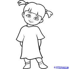 a cartoon girl in black and white