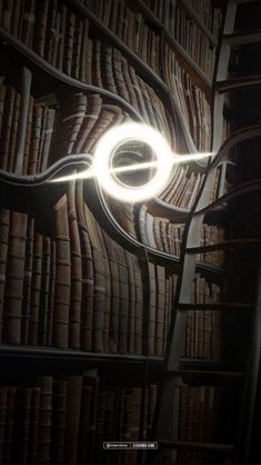 the light shines brightly in front of bookshelves