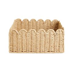 an empty wicker basket on a white background