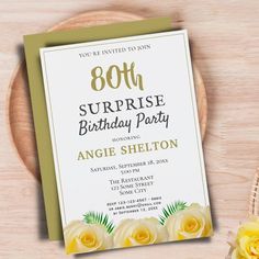 this is an image of a surprise birthday party with flowers on the front and back