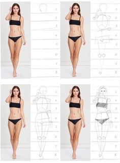 an image of a woman in bikinis with measurements for her body and how to measure it