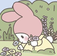 a drawing of a bunny with flowers in her hand