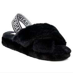 1 Bcbgeneration Women's Soffi Teddy Bear Faux Furry Slingback Slippers Cozy & Fun To Wear At Home Or Out And About! Slippers With Sling Back Logo Elastic Band, Padded Insole With Memory Foam And Green Latex. Heel Height - 1.0" Flatform Shoe Width - Medium Flexible Outsole Faux Fur Upper And Lining, Synthetic Outsole Blush Shoes, Logo Flip Flops, Grey Slippers, Slippers Black, Black Slippers, Black Slides, Slide Slippers, Faux Fur Slippers, Fuzzy Slippers