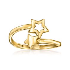 Ross-Simons - 14kt Yellow Gold Bypass Star Ring Size 9. Like a shooting star your can wear, our 14kt yellow gold bypass ring presents two celestial symbols in a dreamy design. 3/8" wide. 14kt yellow gold bypass star ring. Celestial Symbols, Dreamy Design, Bypass Ring, Boot Jewelry, Rings Jewelry Fashion, Toddler Boy Shoes, Ring Watch, Ring Pictures, Star Jewelry