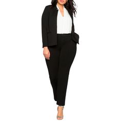 Featuring a tailored fit, these high-rise pants with a front fly zipper and hook and bar are crafted from compact stretch knit, offering a structured yet comfortable full-length inseam available in regular, tall, and petite sizes. Professional Work Pants With Welt Pockets, Stretch Pantsuit With Straight Pants For Work, Elegant Workwear Pants With Zipper Closure, Fitted Work Pants For Fall, Straight Leg Elastane Pantsuit For Workwear, Elastane Ankle-length Pantsuit For Work, Straight Pants With Zipper Closure For Work, Straight Work Pants With Zipper Closure, Workwear Trousers With Zipper Closure