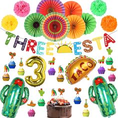 there is a birthday party with balloons, decorations and other items in the shape of numbers