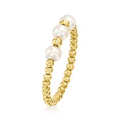 Ross-Simons - 3-4mm Cultured Pearl Bead Ring in 14kt Yellow Gold. Size 5. RS Pure. Modern designs that complete your outfit and complement your personality. Gleam and glow with this dainty ring! 3-4mm cultured freshwater pearls jazz up a simple 14kt yellow gold bead design. 1/8" wide. White pearl bead ring. Pearl birthstones are the perfect gift for June birthdays. 14k Yellow Gold Pearl Ring, Yellow Gold Beaded Pearl Bracelet, 14k Gold-filled Pearl Bracelet With Gold Beads, Gold Pearl Beaded Rings, Gold 14k Gold-filled Pearl Bracelet With Round Beads, Ring Pearl, Gold Pearl Ring, Pearl Birthstone, Diy Bracelets Tutorials