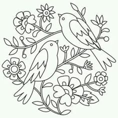 two birds on a branch with flowers and leaves