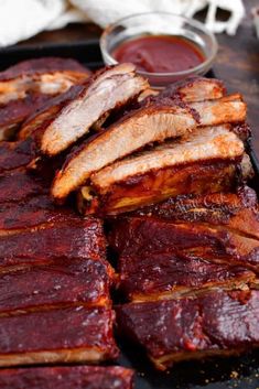 barbecue ribs with bbq sauce on the side