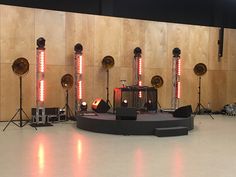 a stage set up with lights and sound equipment