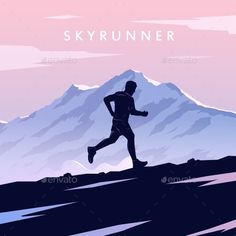 a man running in the mountains at sunset - sports / activity conceptuales objects on separate layers