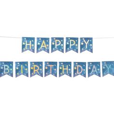 a happy birthday banner with stars on it