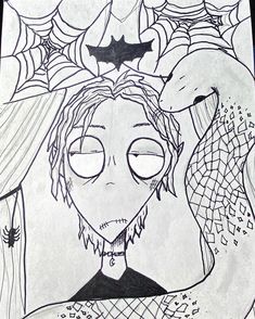 a drawing of a girl with bats on her head